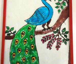 Glass painted Peacock