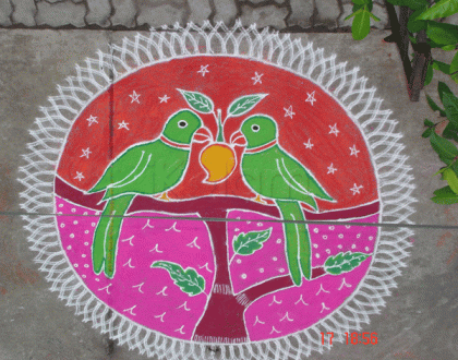 Rangoli: Pair of parrots