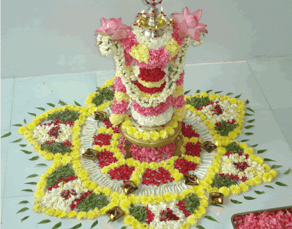 Rangoli done with flowers