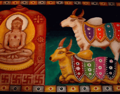 Rangoli contest -1st Tirthankara shree Rushabhdev and his symbol-  the bull