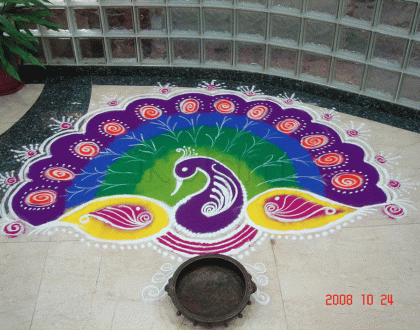 Peacock rangoli for Diwali