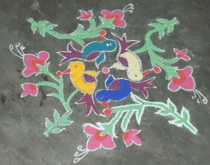 Rangoli: Birds and flowers