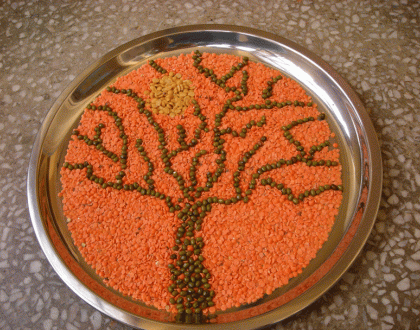 Rangoli using pulses - Tree