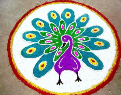 Rangoli: Free hand peacock