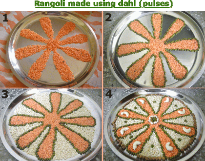 Rangoli using dahl (pulses)