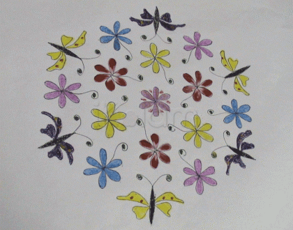 Rangoli: Flowers with butterfly
