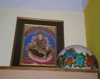 Tanjore painting done in my style and a lampshade.