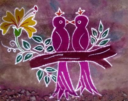 Rangoli: Valentine's day rangoli birds