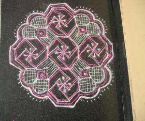 Rangoli: Pink and white kolam