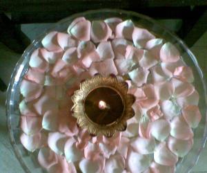 Rangoli: Glass bowl filled with water and flowers