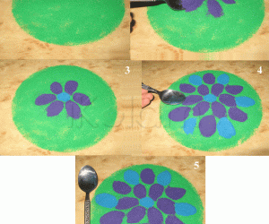 Rangoli using a spoon as a tool