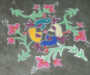 Rangoli: Birds and flowers