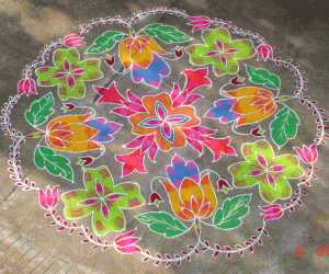 Rangoli: Orange-green blossoms