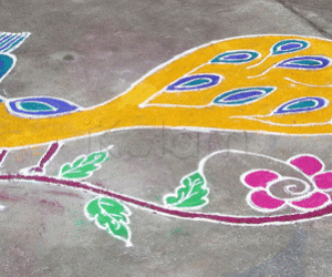 Rangoli: Yellow peacock