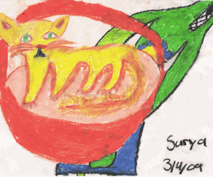 Rangoli: A cat in a basket