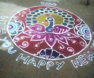 Rangoli: Rangoli with peacock & Lotus