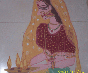 Rangoli: Lady with lamps for Diwali