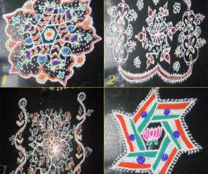 Rangoli: rangolis in front of thulasi brindhavana
