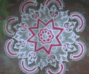 Red & white lace doily