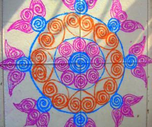 Rangoli: SuganthiMohan's quilled kolam...in colour kolapodi