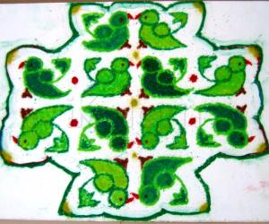Green Parrots ginguchaa rangoli