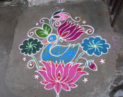 Rangoli: Duck on lotus rangoli