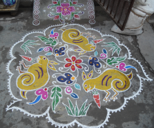 Rabbits with carrots rangoli