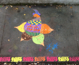Multicolored bird rangoli