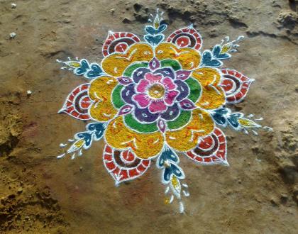 Rangoli: Free hand flower design