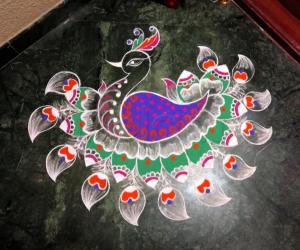 2018- A peacock Rangoli for the Goddess of ThirukaDayur.....Abhirami....