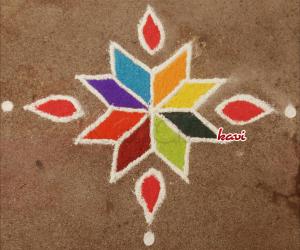 Rangoli: 7,5,3,1 straight dots simple & cute kolam