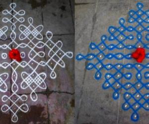 Blue and white kolams