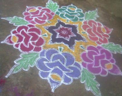 Rangoli Contest - Flower and Peacock Rangoli Kolam