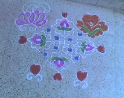 Rangoli: Happy Valentine's Day 2012  - Valentine Flower Kolam 17-1 (Ner Pulli)