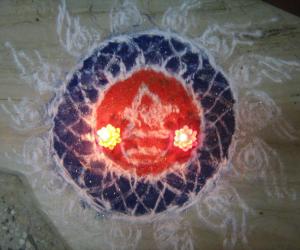 Rangoli: Small Diwali Rangoli at night 2011