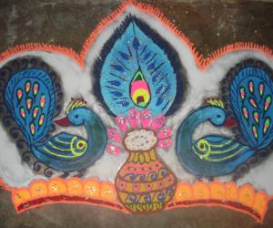 pongal pot in peacock crown(kreedum) for Rangoli contest