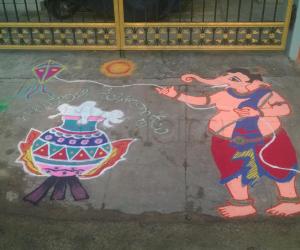 Ganesha flying kite pongal rangoli