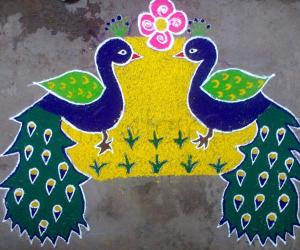 TWIN PEACOCKS SAYING "HAPPY NEW YEAR"