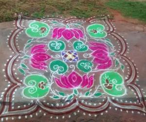 Rangoli: lotus leaves and flowers