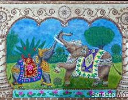 An African Elephant and Indian Elaphant greeting