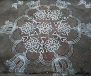 Star Kolam with vilakku 