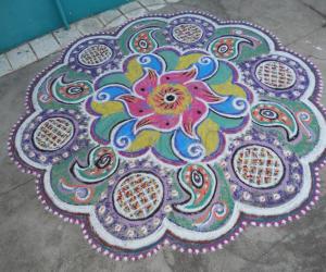 A twisted multi coloured rangoli.