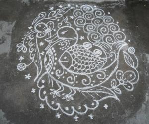 Rangoli: Swan & fish, two in one kolam.
