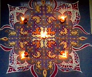 Chikku kolam with Diya