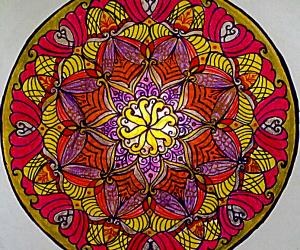 Mandala with colour pencils and glitter pens