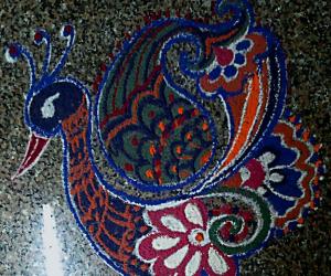 A Freehand Peacock Rangoli