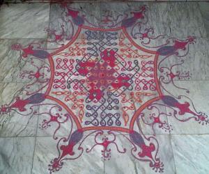 Rangoli: Chikku kolam  with 15 dots 5 lines till 5 straight dots