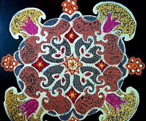 Rangoli: Dotted Rangoli with 7-7 Straight dots. 