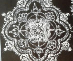 freehand rangoli with rice flour