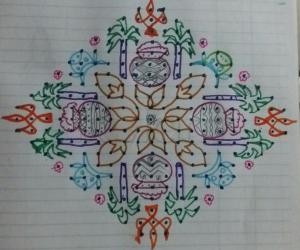 Rangoli: Dotted pongal rangoli paper version  21-1 straight dots . 